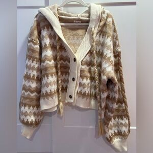 NWOT POL Cozy Knit Button-Up Sweater - Cream and Brown